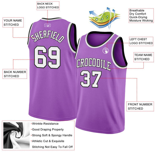 Custom Medium Purple White-Black Authentic Basketball Jersey