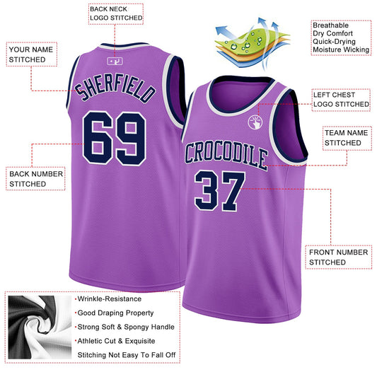 Custom Medium Purple Navy-White Authentic Basketball Jersey