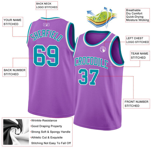 Custom Medium Purple Teal-White Authentic Basketball Jersey