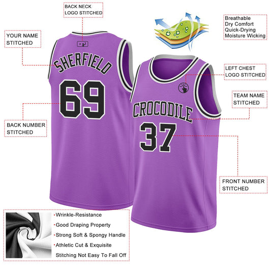 Custom Medium Purple Black-White Authentic Basketball Jersey