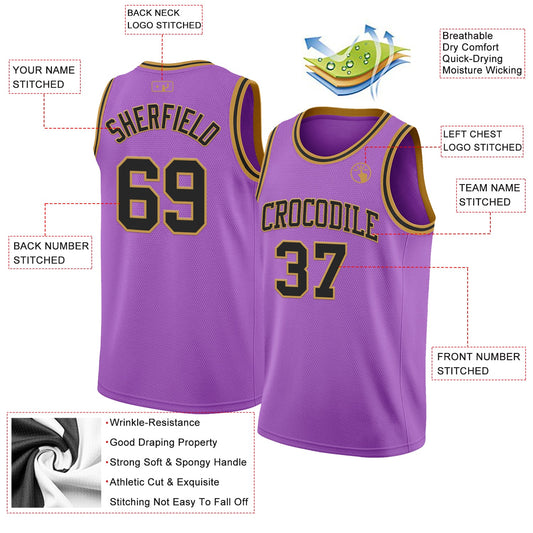 Custom Medium Purple Black-Old Gold Authentic Basketball Jersey