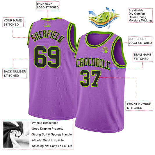 Custom Medium Purple Black-Neon Green Authentic Basketball Jersey