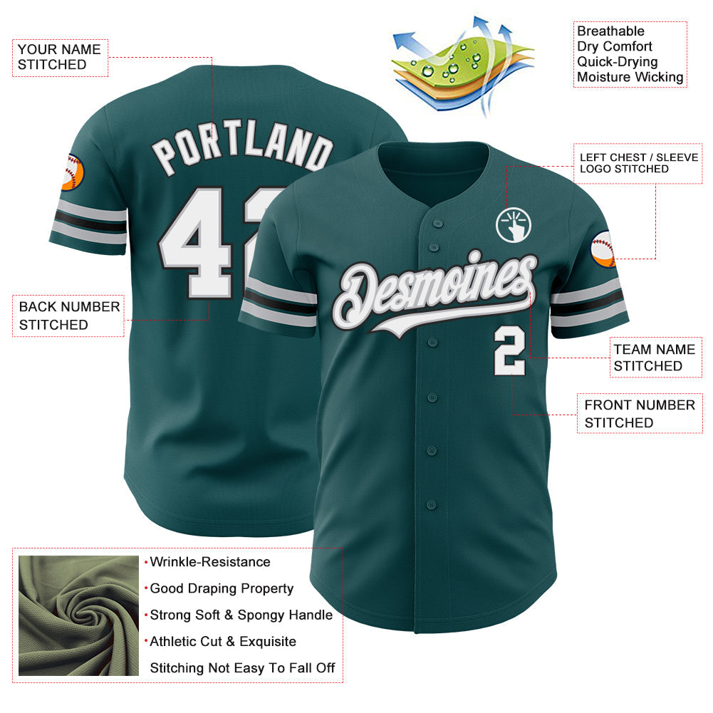Custom Midnight Green White Gray-Black Authentic Baseball Jersey