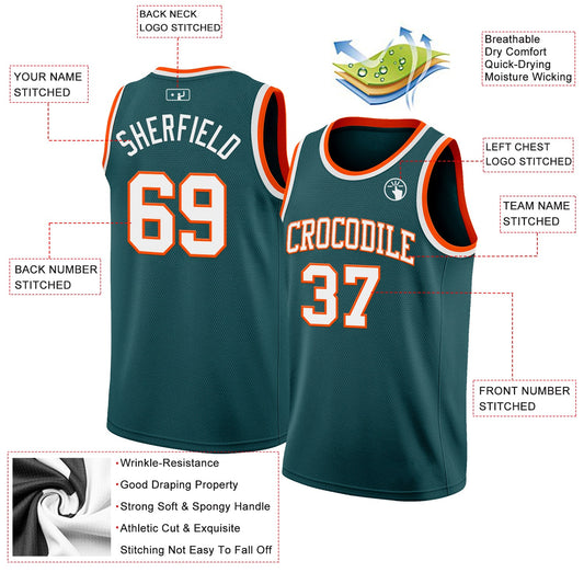 Custom Midnight Green White-Orange Authentic Basketball Jersey