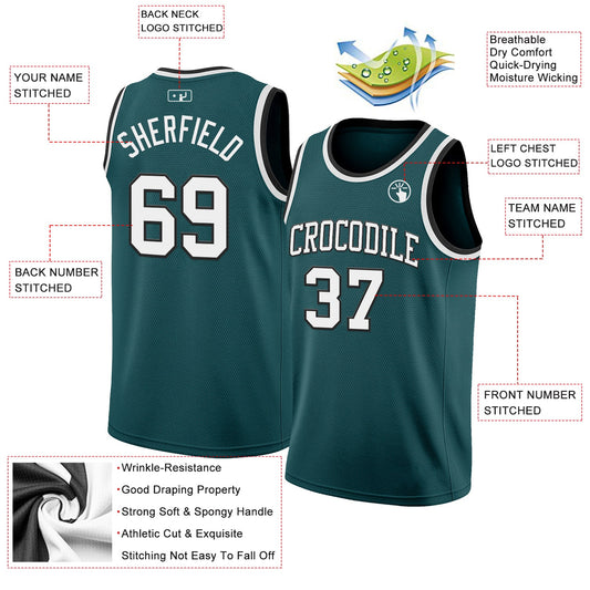 Custom Midnight Green White-Black Authentic Basketball Jersey