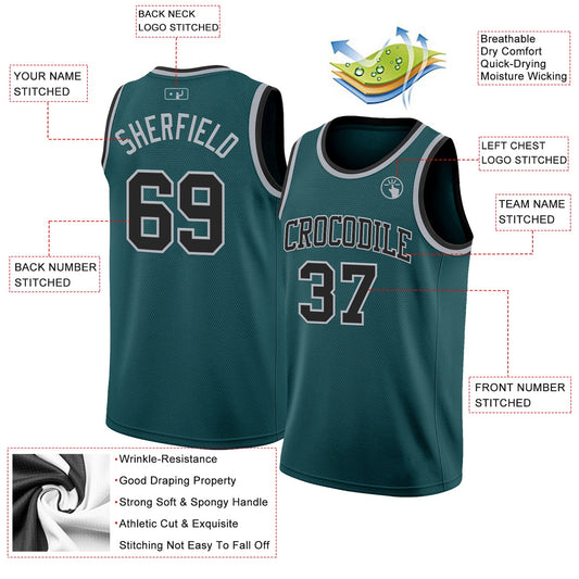Custom Midnight Green Black-Gray Authentic Basketball Jersey