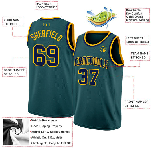 Custom Midnight Green Navy-Gold Authentic Basketball Jersey