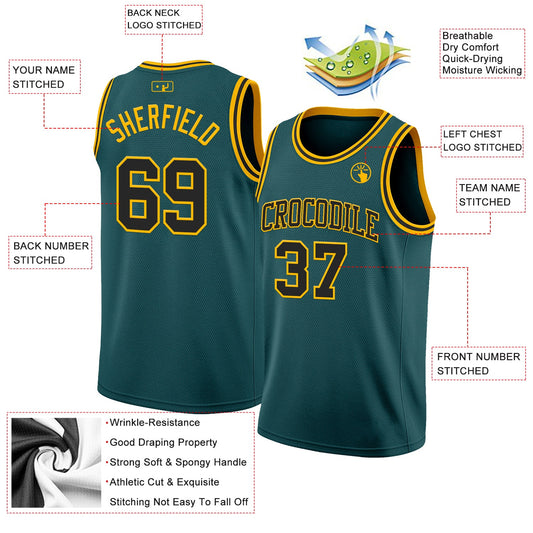 Custom Midnight Green Black-Gold Authentic Basketball Jersey