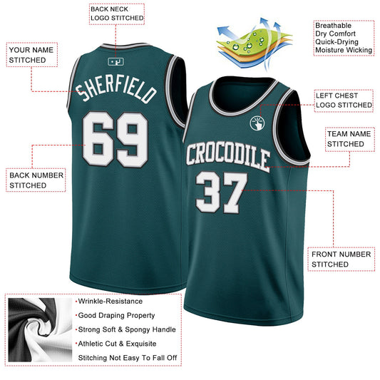 Custom Midnight Green White Gray-Black Authentic Basketball Jersey