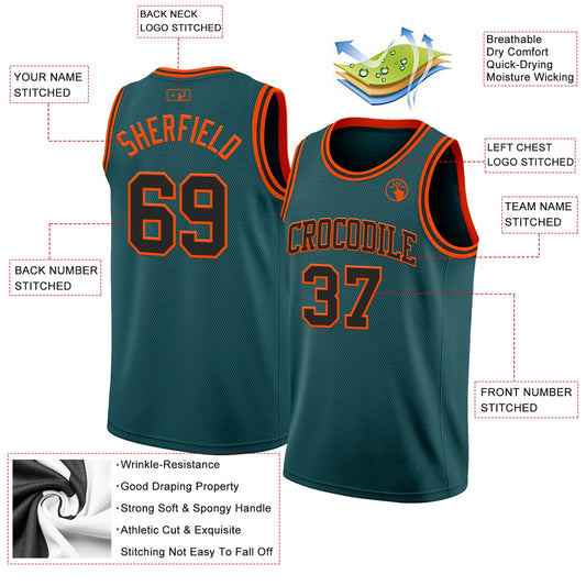 Custom Midnight Green Black-Orange Authentic Basketball Jersey