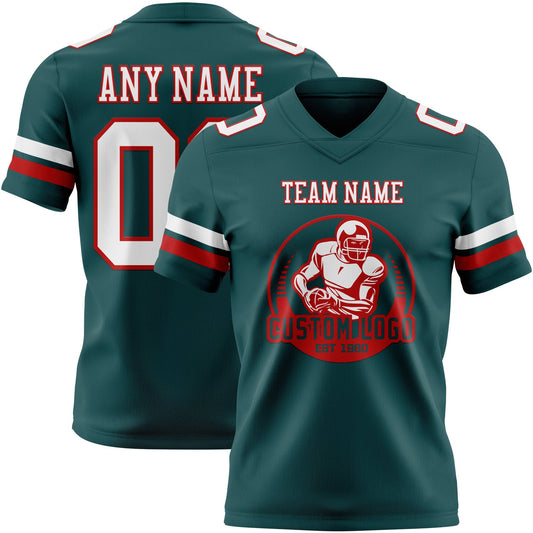 Custom Midnight Green White-Red Mesh Authentic Football Jersey