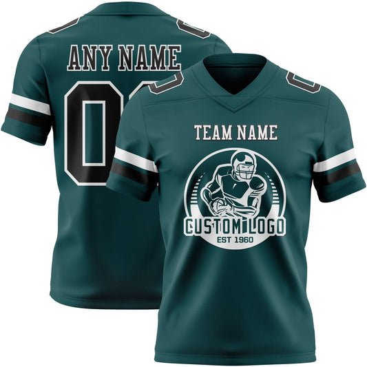 Custom Midnight Green Black-White Mesh Authentic Football Jersey