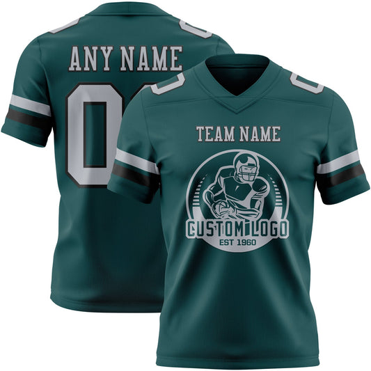 Custom Midnight Green Gray-Black Mesh Authentic Football Jersey
