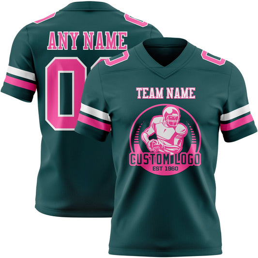 Custom Midnight Green Pink-White Mesh Authentic Football Jersey