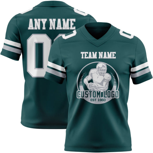 Custom Midnight Green White-Gray Mesh Authentic Football Jersey