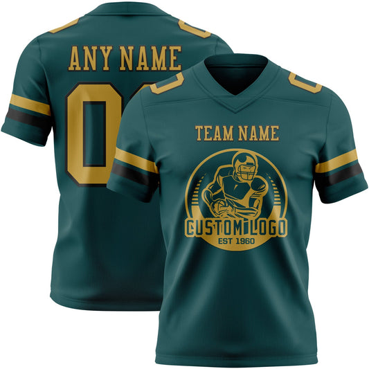 Custom Midnight Green Old Gold-Black Mesh Authentic Football Jersey
