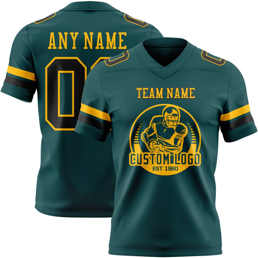Custom Midnight Green Black-Old Gold Mesh Authentic Football Jersey