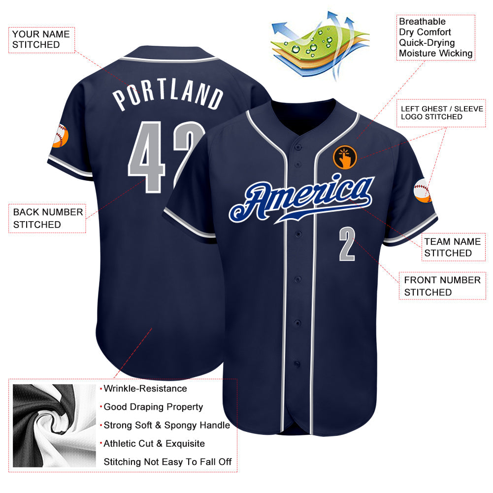 Custom Navy Gray-White Authentic Baseball Jersey