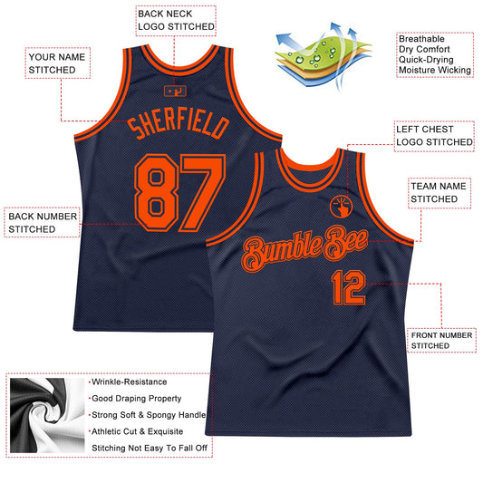 Custom Navy Orange Authentic Throwback Basketball Jersey