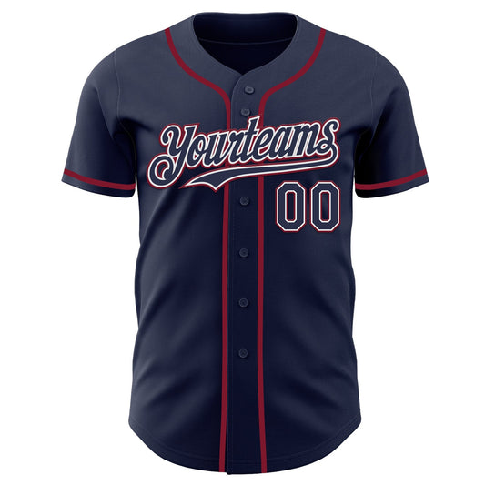 Custom Navy White-Crimson Authentic Baseball Jersey