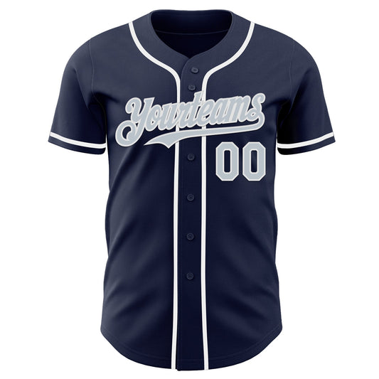 Custom Navy Silver-White Authentic Baseball Jersey
