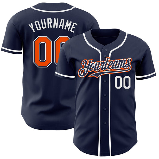 Custom Navy Orange-White Authentic Baseball Jersey