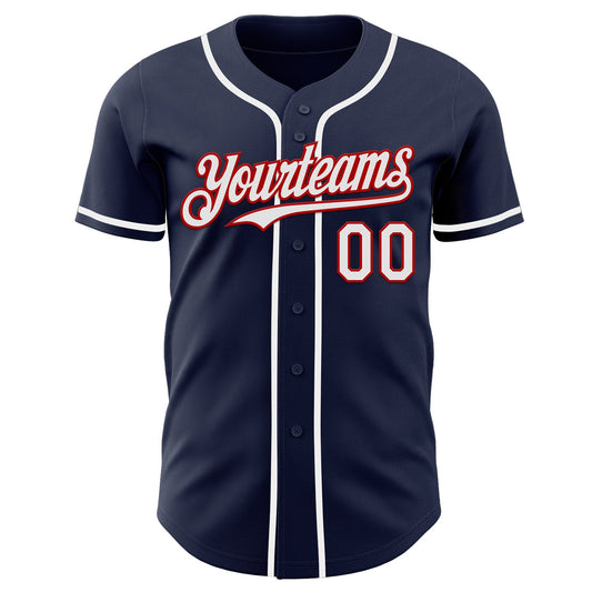 Custom Navy White-Red Authentic Baseball Jersey