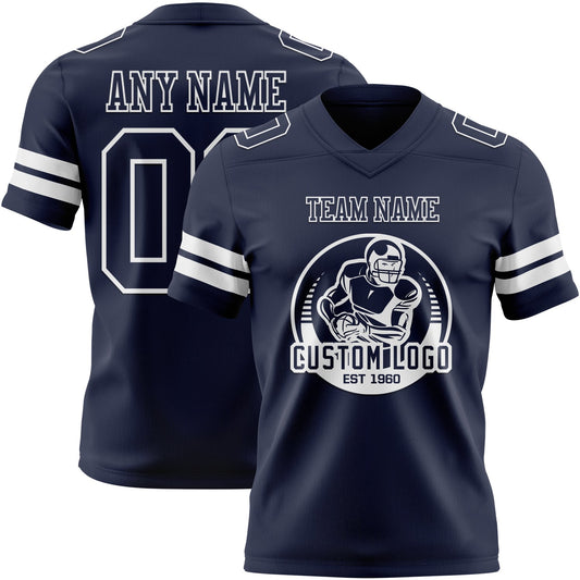 Custom Navy White Mesh Authentic Football Jersey