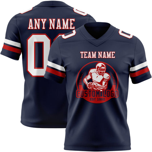 Custom Navy White-Red Mesh Authentic Football Jersey