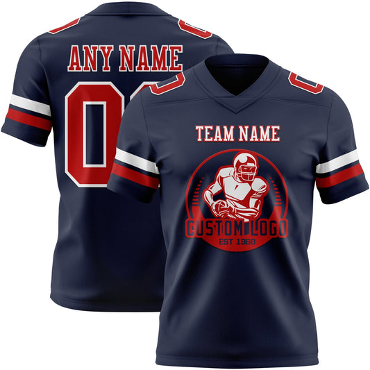 Custom Navy Red-White Mesh Authentic Football Jersey