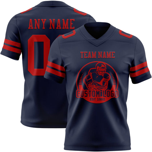 Custom Navy Red Mesh Authentic Football Jersey