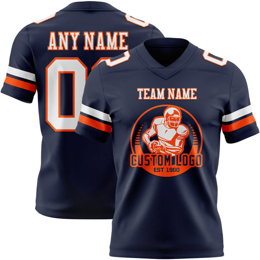 Custom Navy White-Orange Mesh Authentic Football Jersey