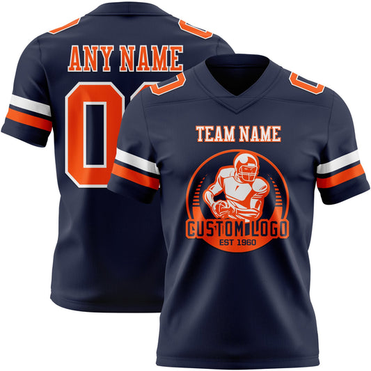 Custom Navy Orange-White Mesh Authentic Football Jersey