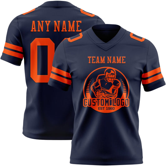 Custom Navy Orange Mesh Authentic Football Jersey
