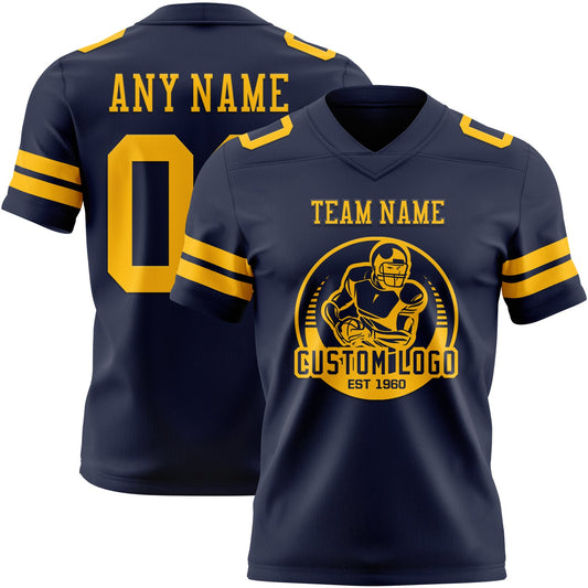 Custom Navy Gold Mesh Authentic Football Jersey