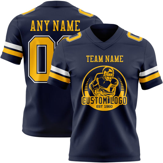 Custom Navy Gold-White Mesh Authentic Football Jersey