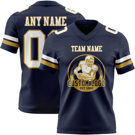 Custom Navy White-Old Gold Mesh Authentic Football Jersey
