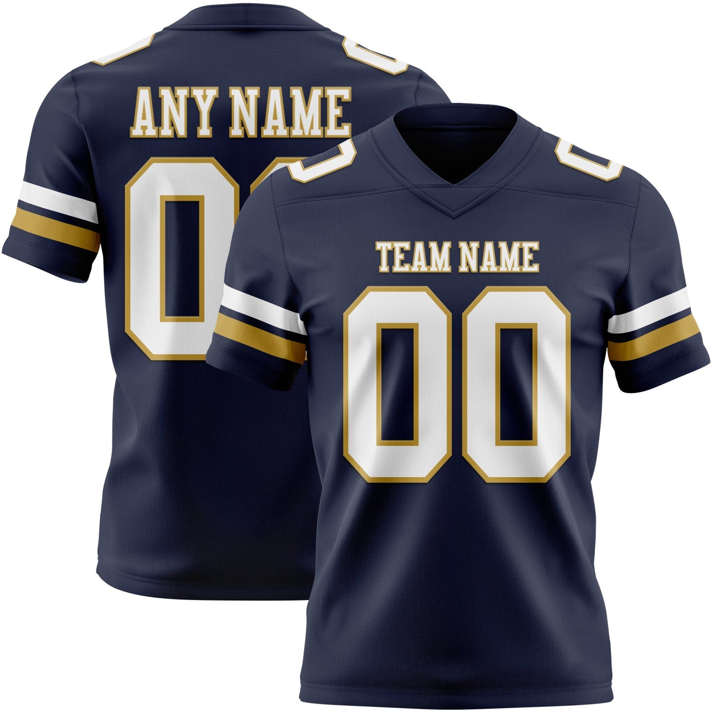 Custom Navy White-Old Gold Mesh Authentic Football Jersey