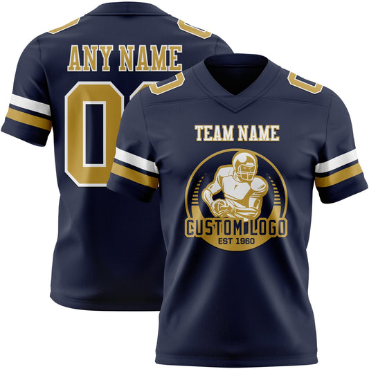Custom Navy Old Gold-White Mesh Authentic Football Jersey