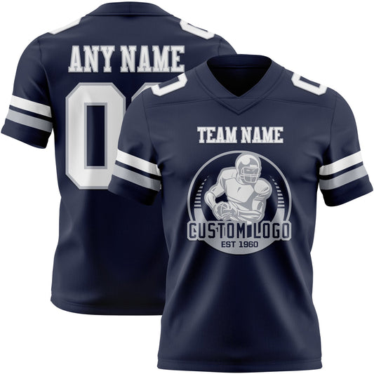Custom Navy White-Gray Mesh Authentic Football Jersey