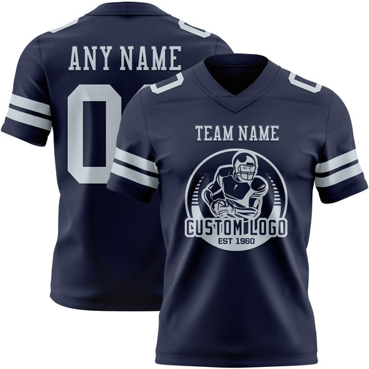 Custom Navy Silver Mesh Authentic Football Jersey