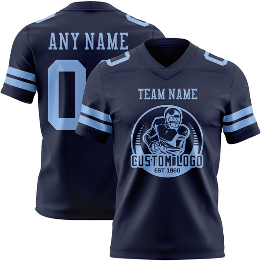 Custom Navy Light Blue Mesh Authentic Football Jersey