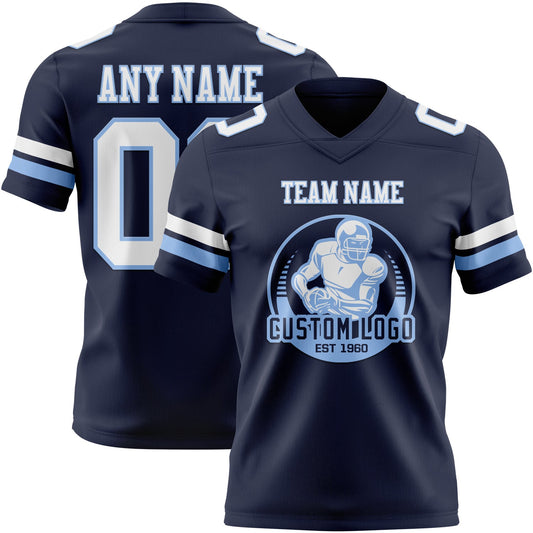 Custom Navy White-Light Blue Mesh Authentic Football Jersey