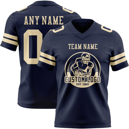 Custom Navy Cream Mesh Authentic Football Jersey
