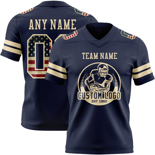 Custom Navy Vintage USA Flag-Cream Mesh Authentic Football Jersey