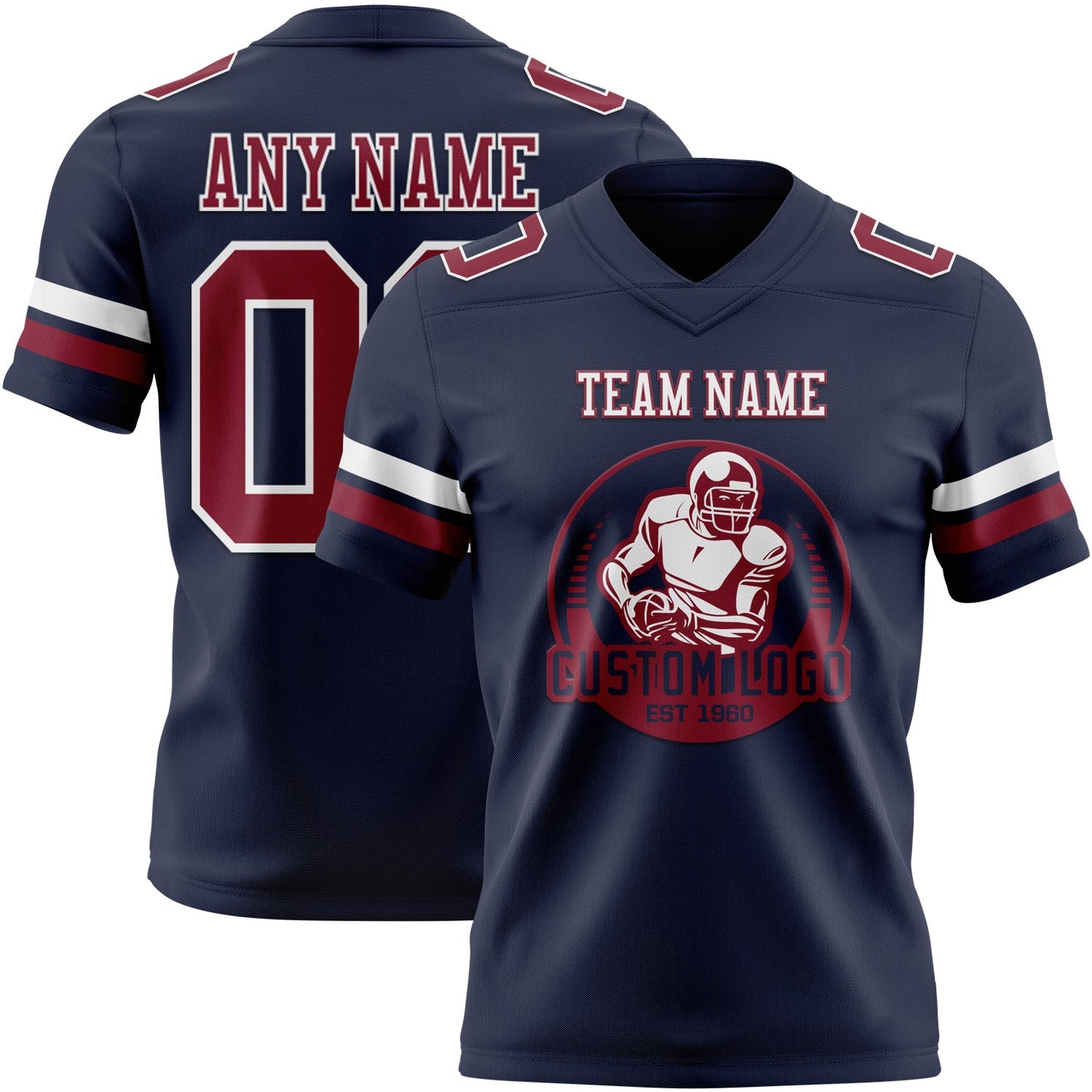 Custom Navy Crimson-White Mesh Authentic Football Jersey