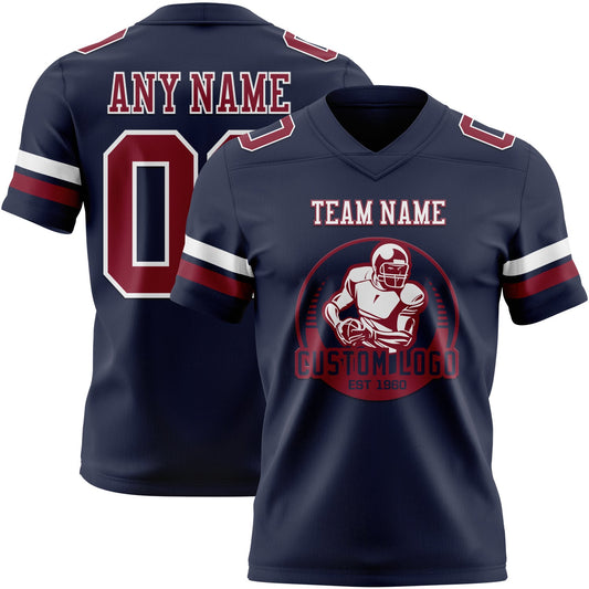 Custom Navy Crimson-White Mesh Authentic Football Jersey