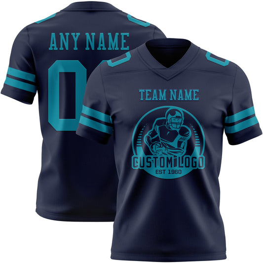 Custom Navy Teal Mesh Authentic Football Jersey