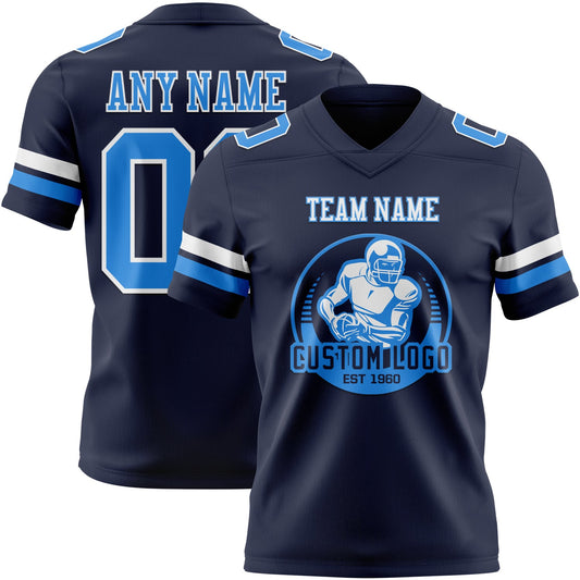 Custom Navy Powder Blue-White Mesh Authentic Football Jersey