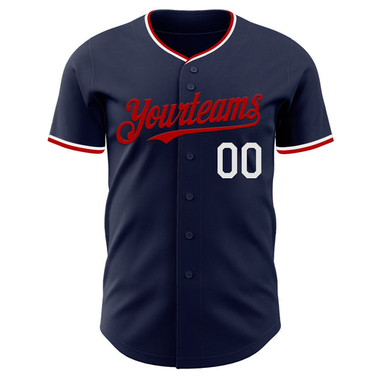 Custom Navy White-Red Authentic Baseball Jersey